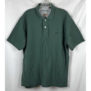 Orvis Men's L Signature Polo Shirt Green Cotton Pique Fly Fishing Short‎ Sleeve